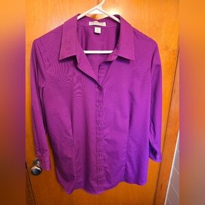 Coldwater CREEK womens 3/4 sleeve no iron button down shirt MEDIUM